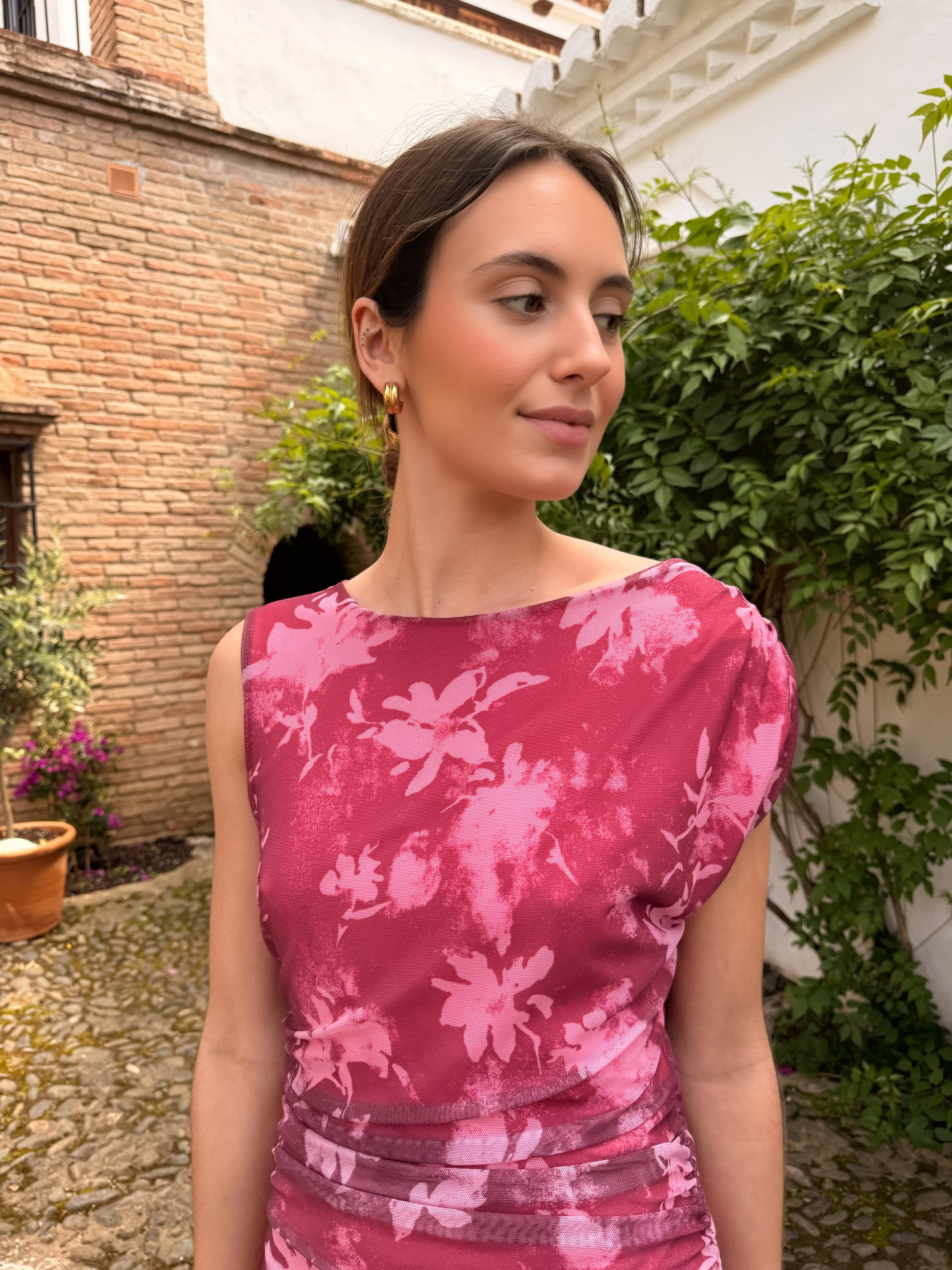 Vestido Flores Fresa
