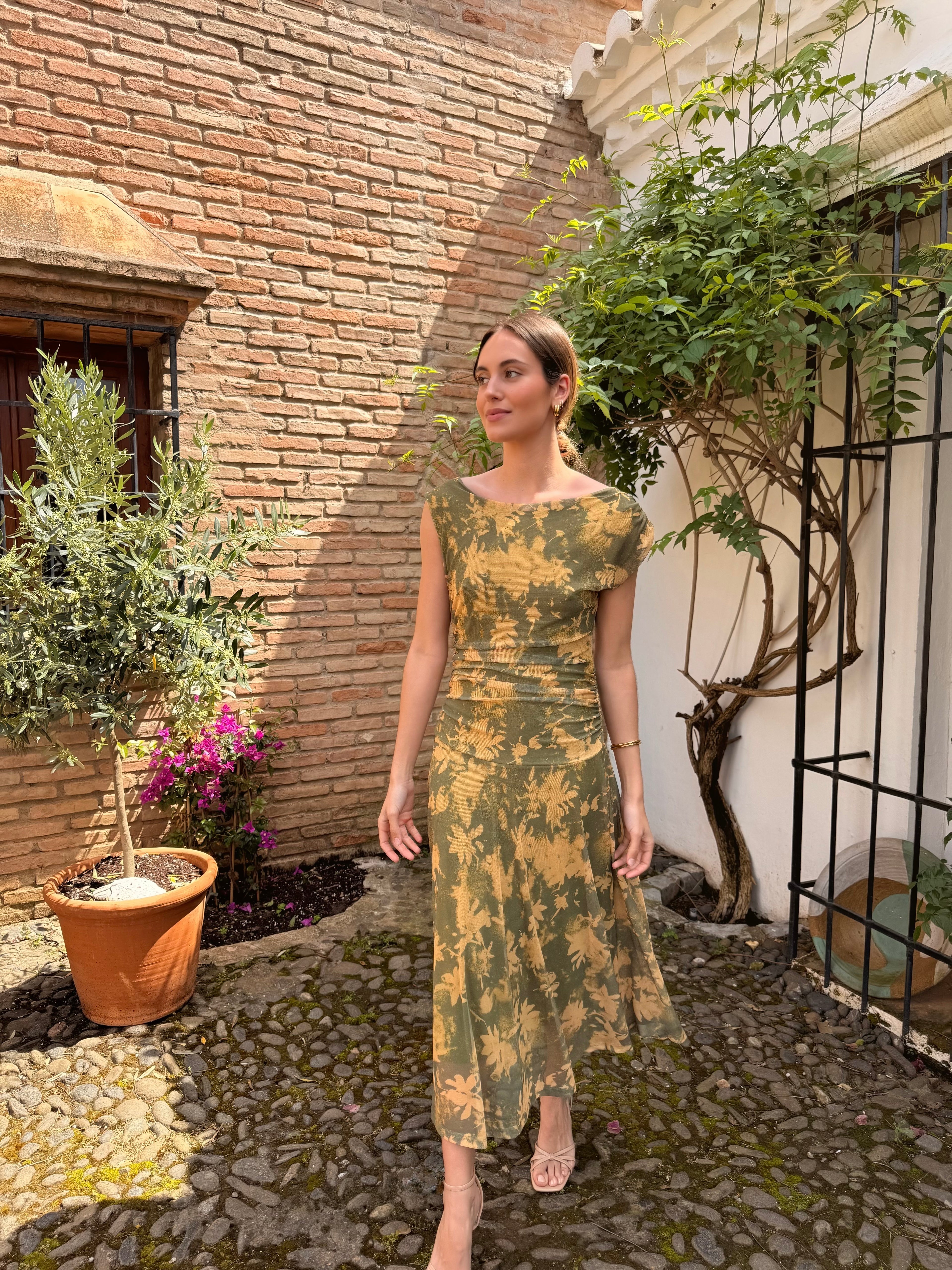 Vestido Flores Verde