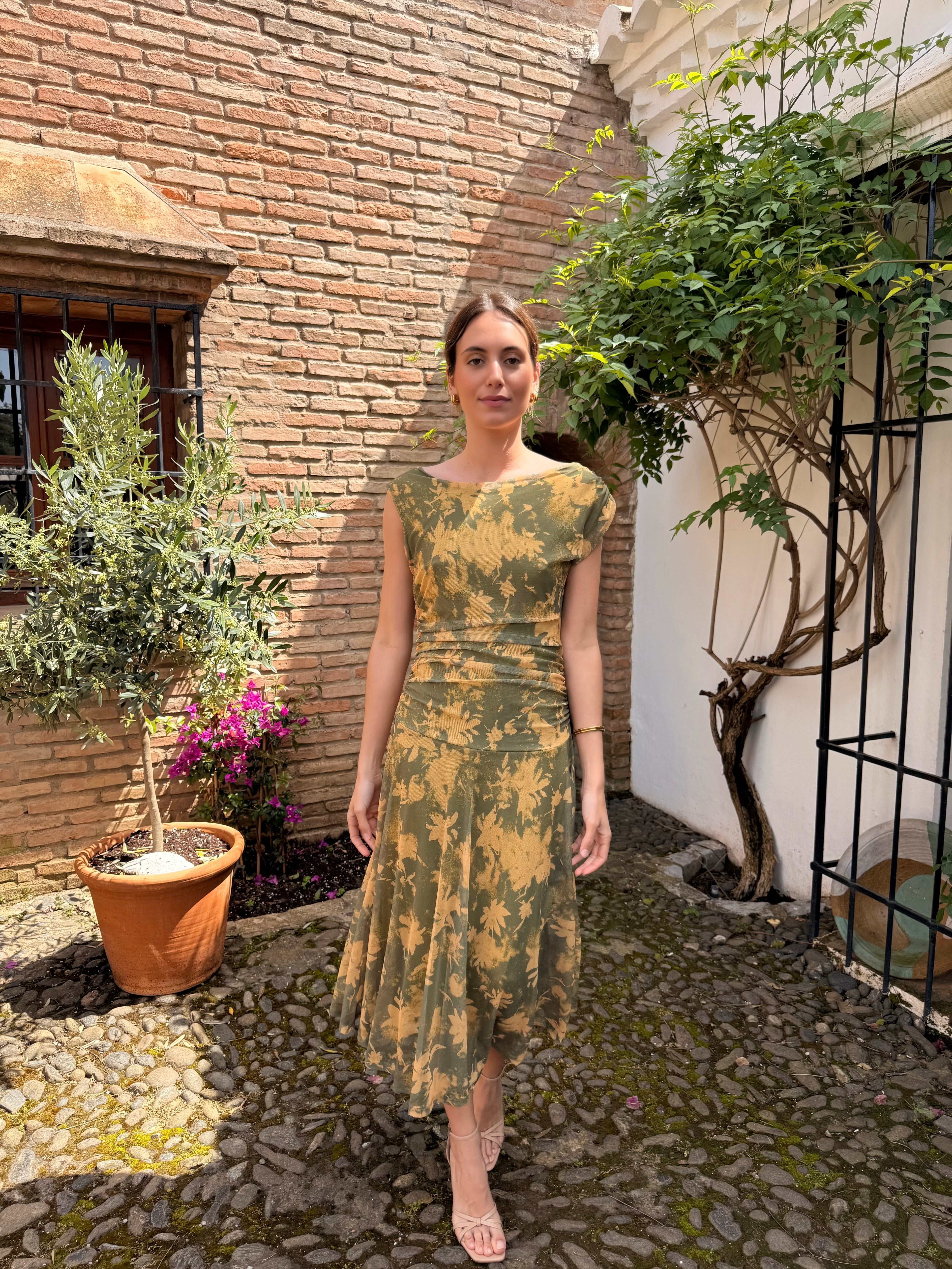 Vestido Flores Verde