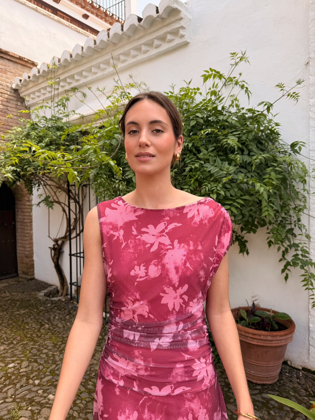 Vestido Flores Fresa