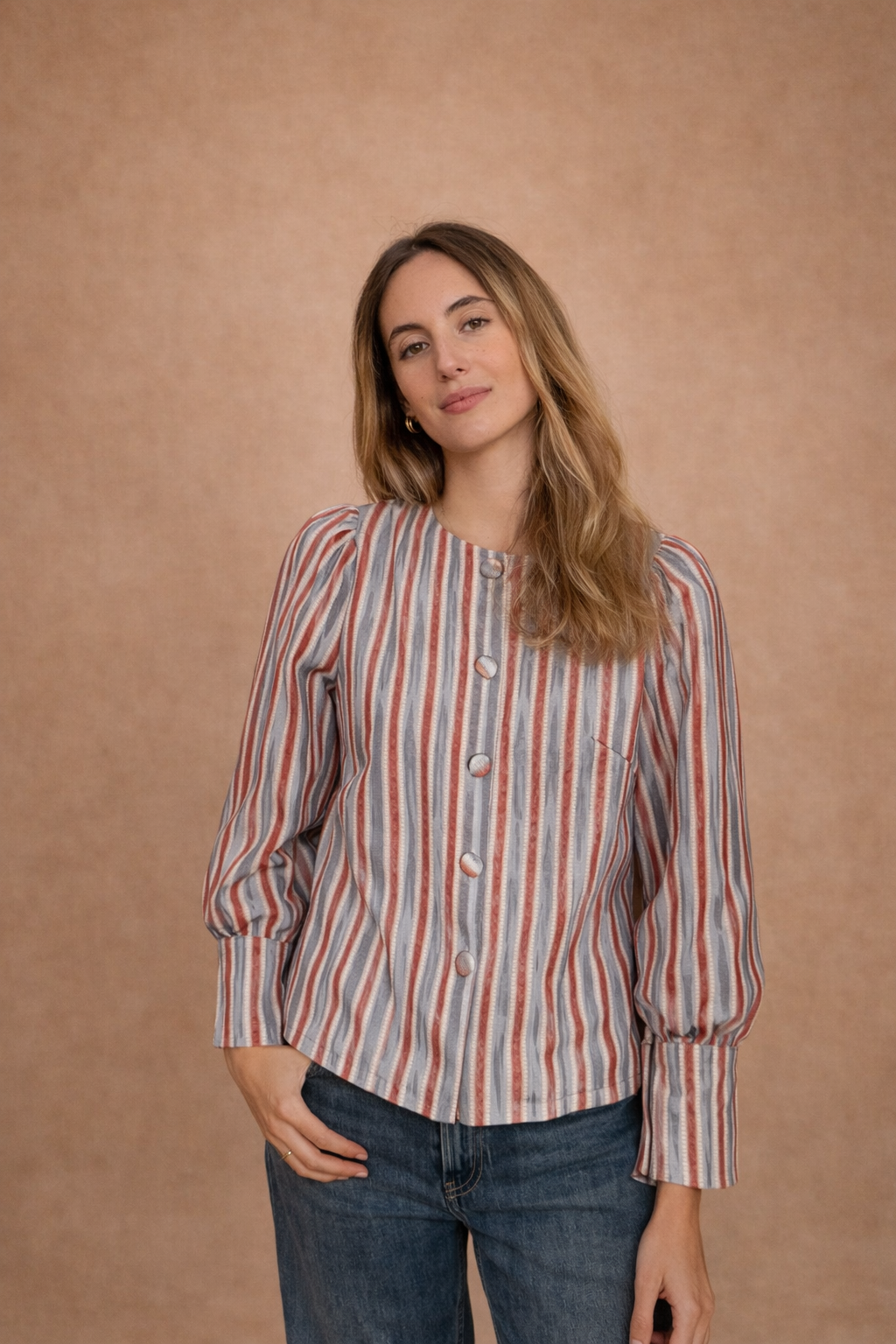 Chaqueta Raya Irregular Rosada