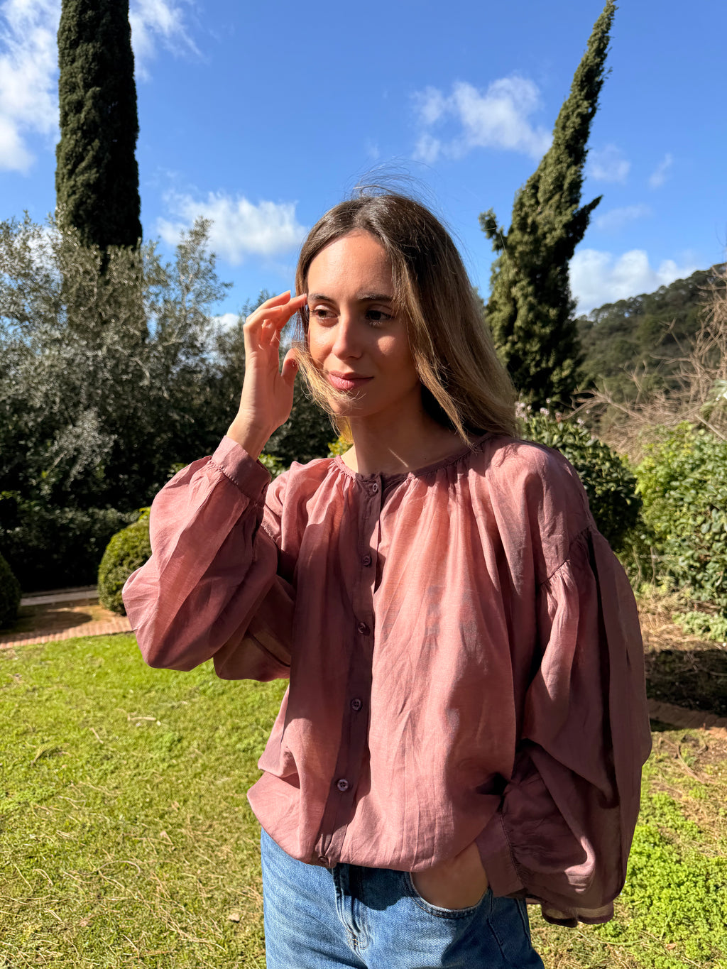 Blusa Fluida Rosa Pálido