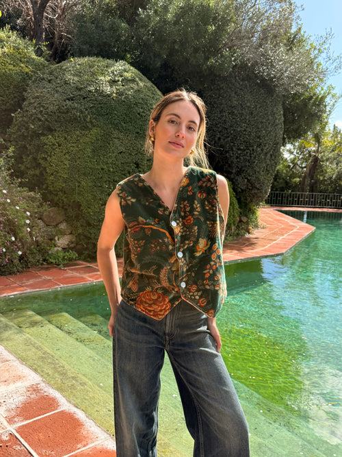 Chaleco Estampado Verde Reversible