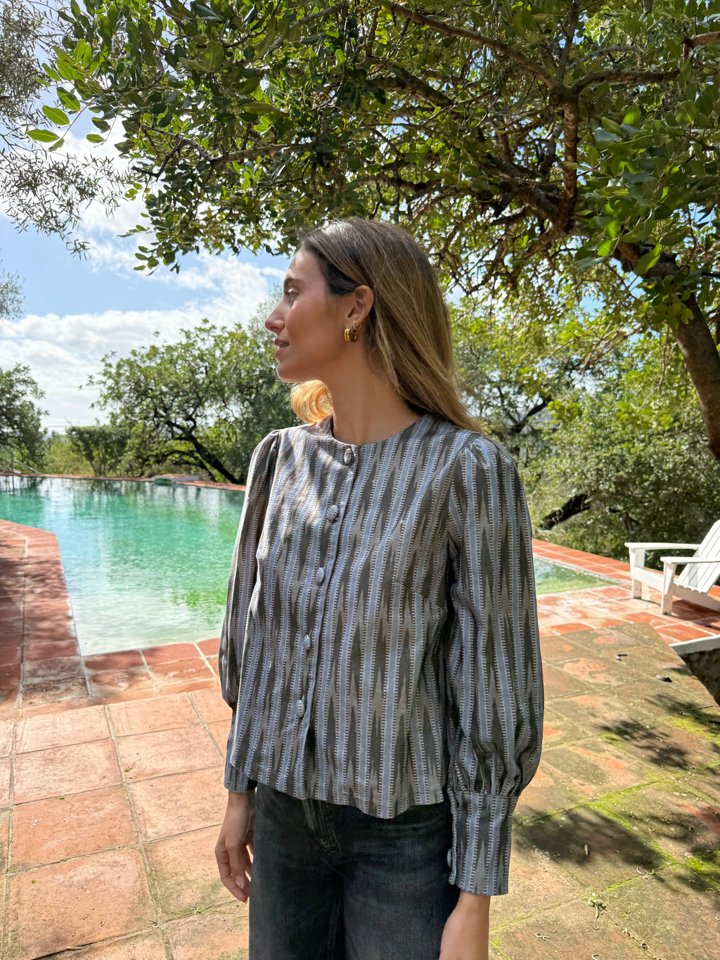 Chaqueta Raya Irregular Verdosa
