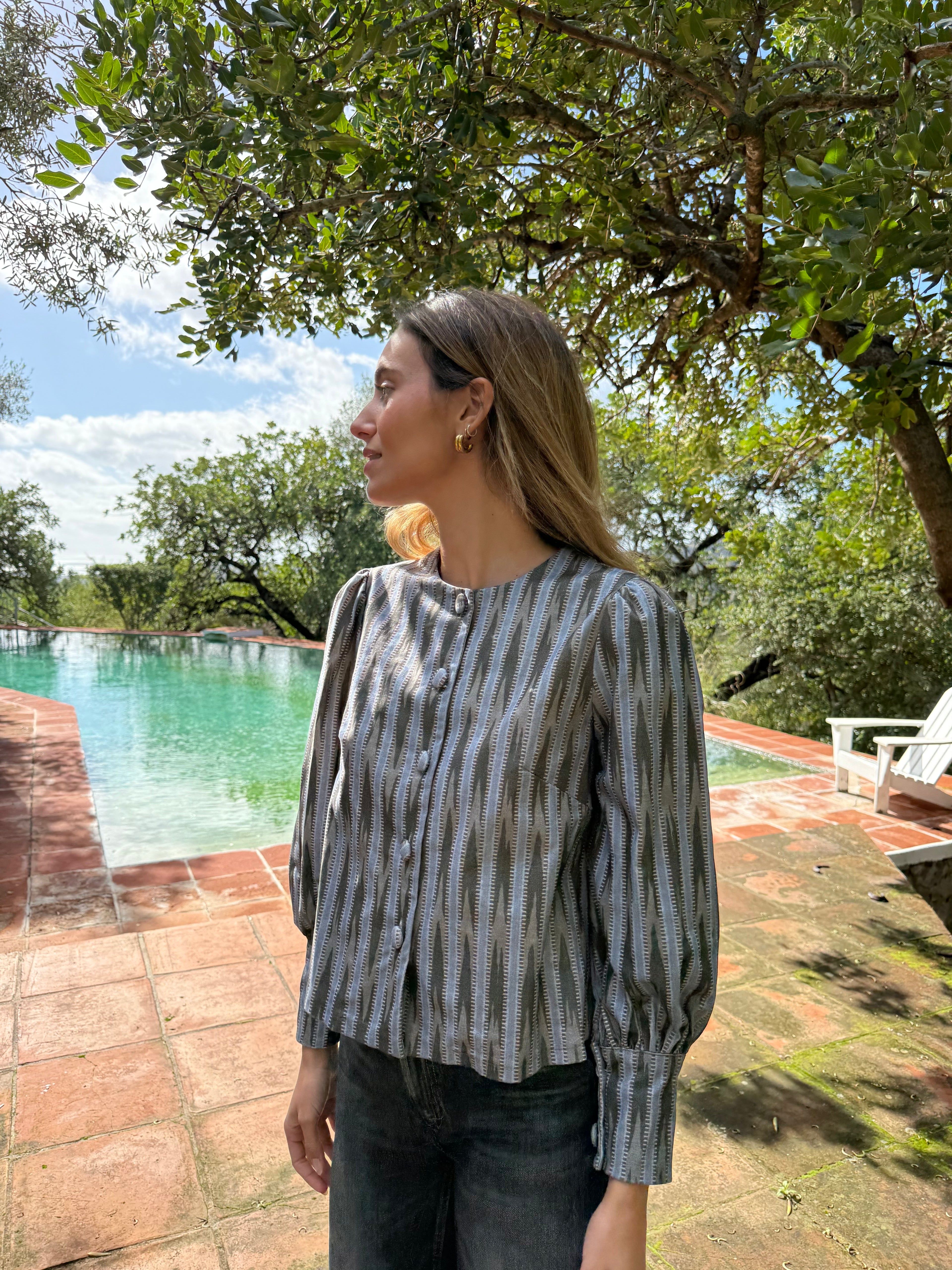 Chaqueta Raya Irregular Verdosa