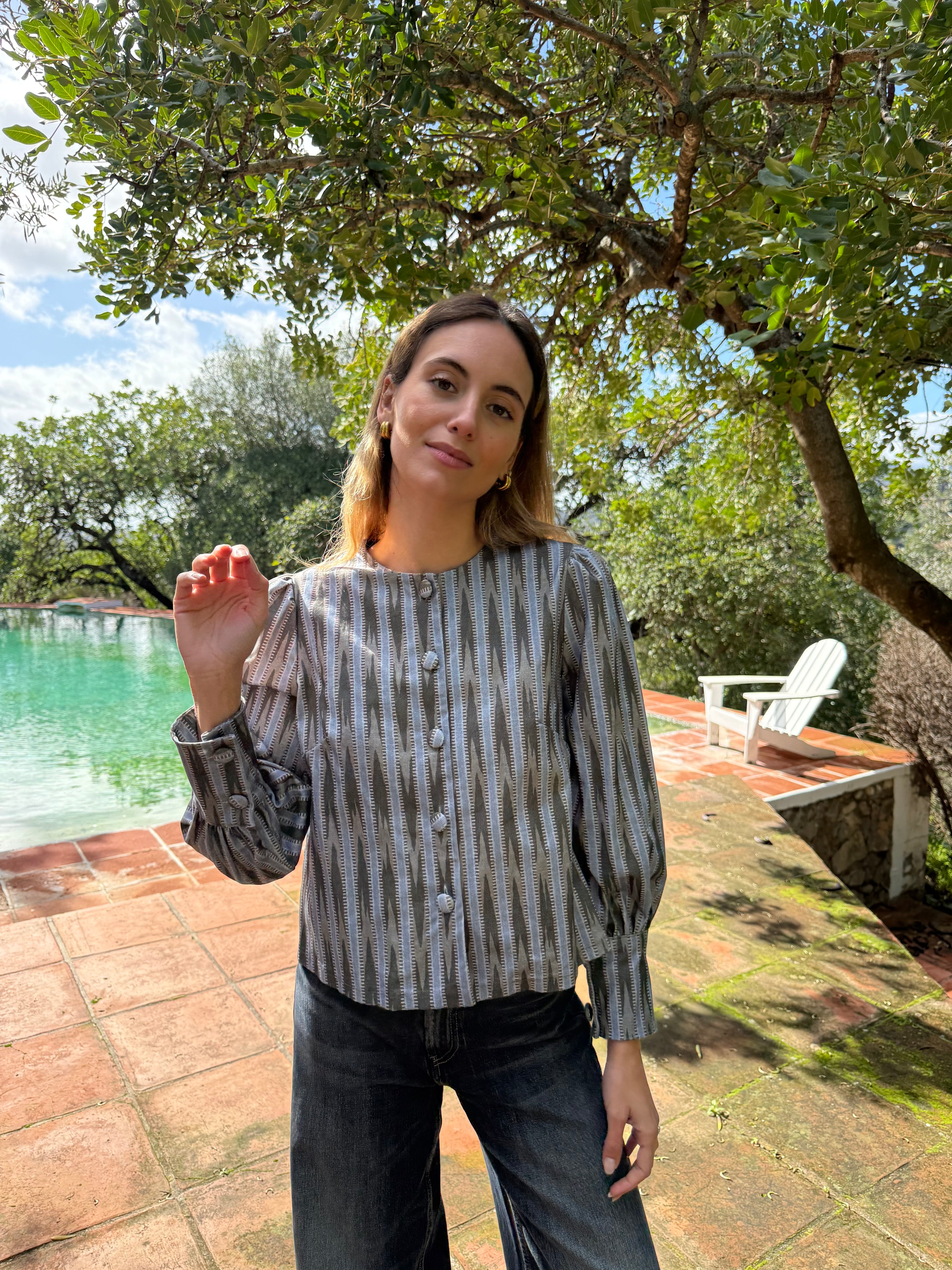Chaqueta Raya Irregular Verdosa