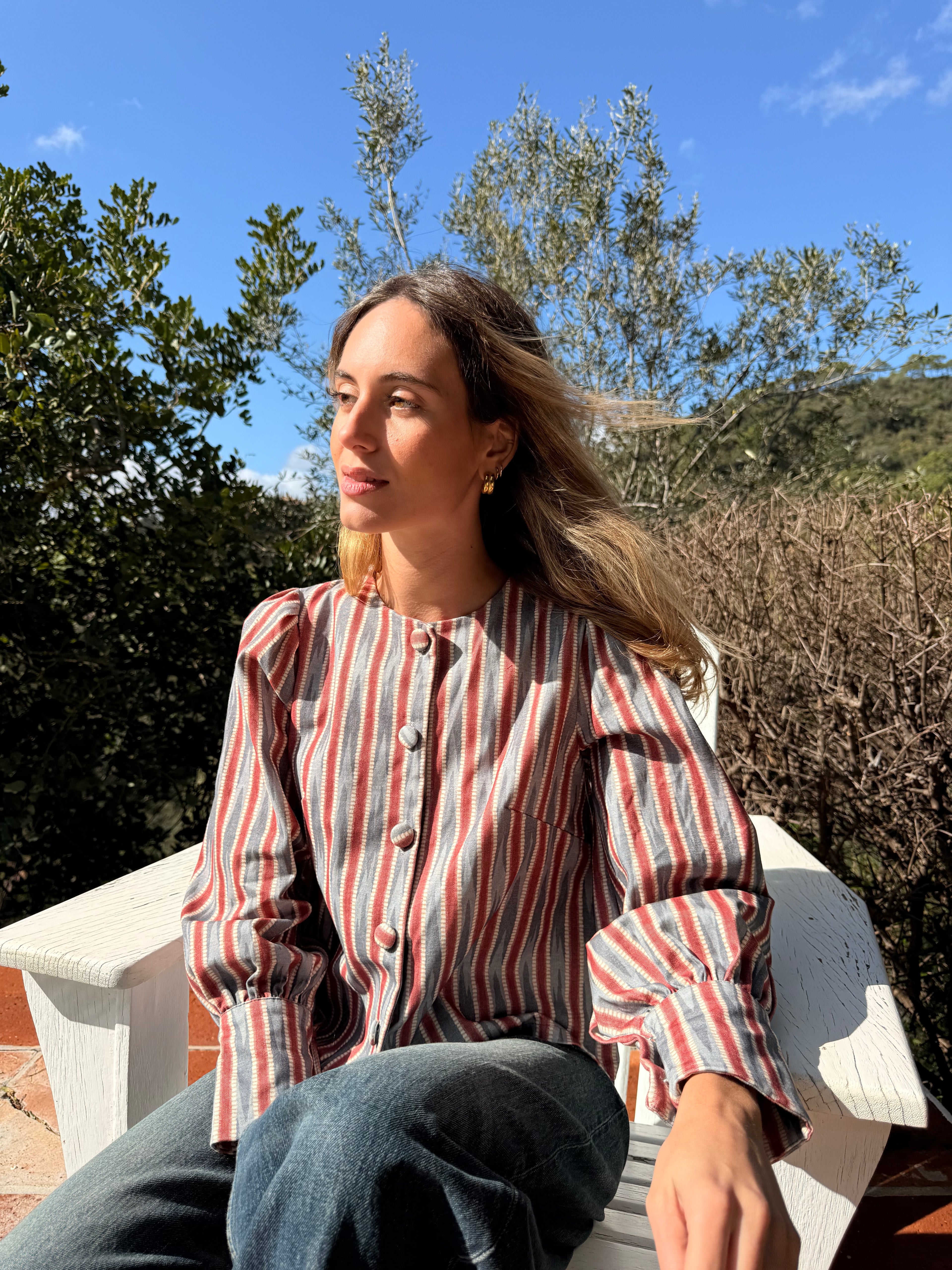 Chaqueta Raya Irregular Rosada